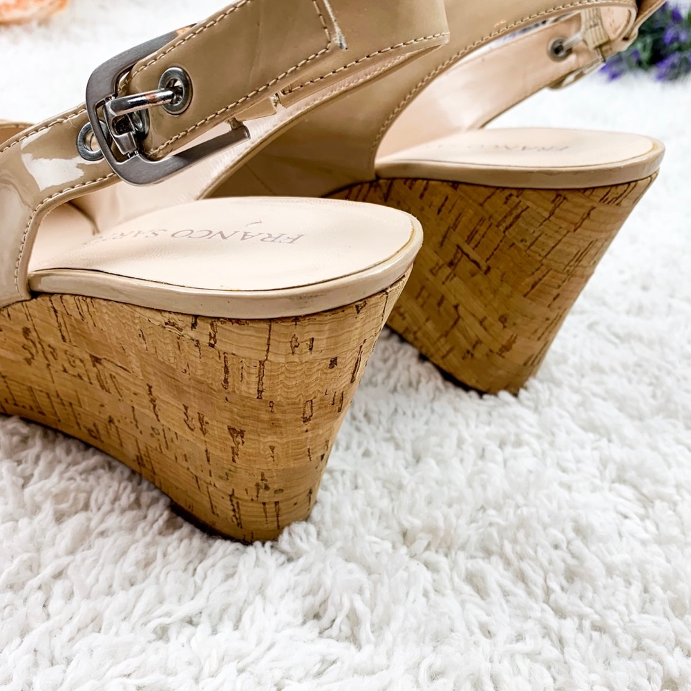 😄 FRANCO SARTO Patent Leather Cream Cork Wedge 9 - Picture 3 of 8
